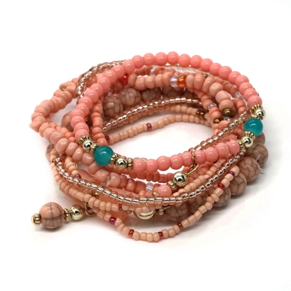 Bracelet Nine Strands Coral Color. OS. - Picture 1 of 4